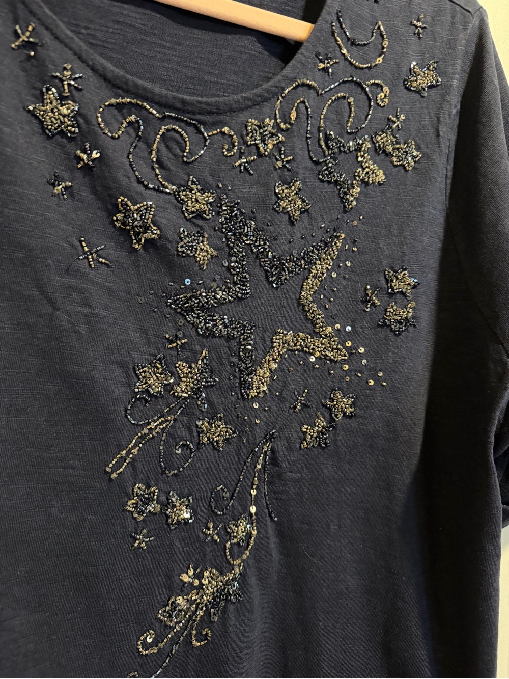 Chico's Navy Short Sleeve Embellished Floral Top - Picture 2 of 6